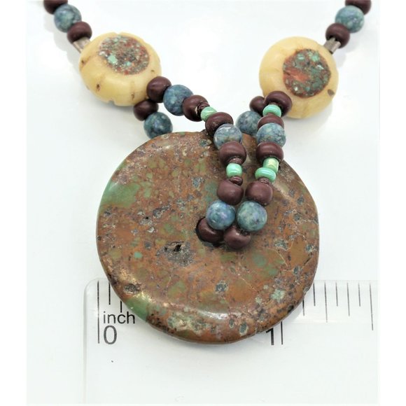925 STERLING TURQUOISE antique,primitive, native,handmade necklace 17" 23.5 gram - Picture 3 of 10